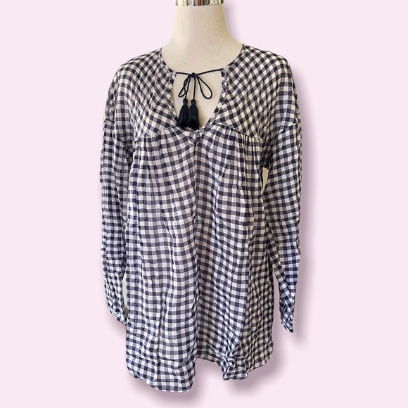 Elliott Lauren Checkered Print Long Sleeve Blouse Size S - Picture 2 of 4